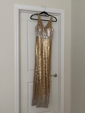 Gold Sequin V-Neck Prom Dress
